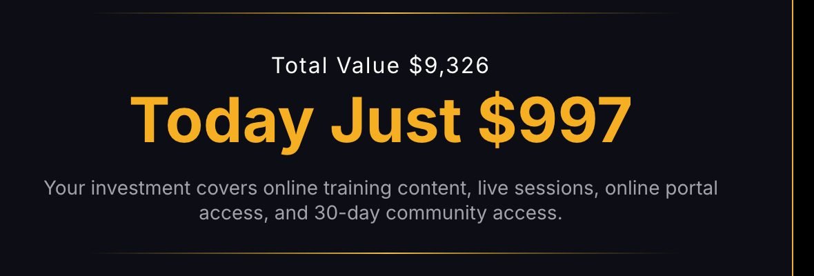 AI Agents Course checkout page value stack: total value $9,326, shown at the earlier $997 launch price
